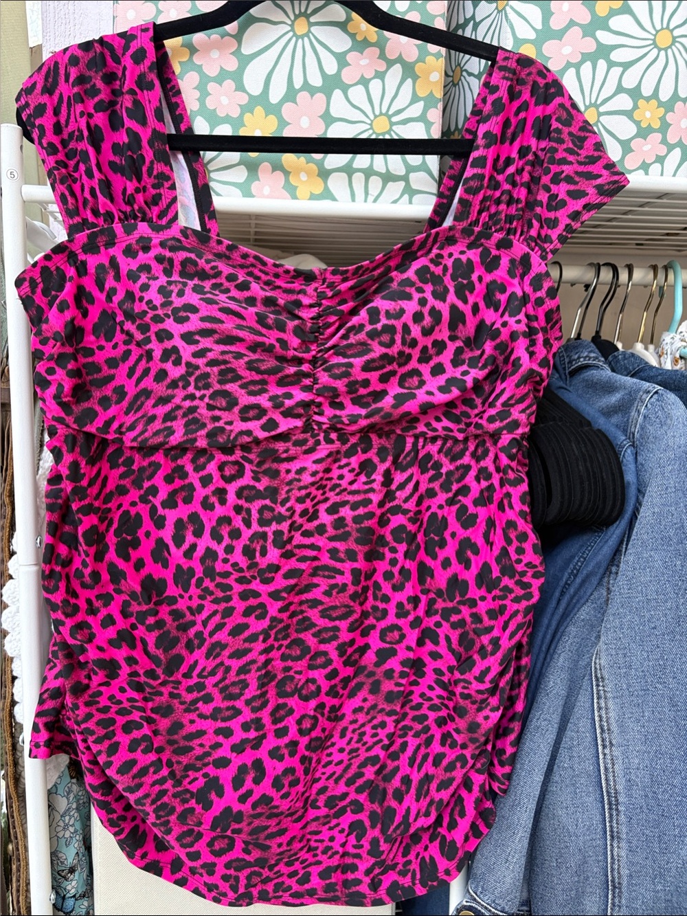 Women’s Hot Pink Leopard Print Ruched swim Top